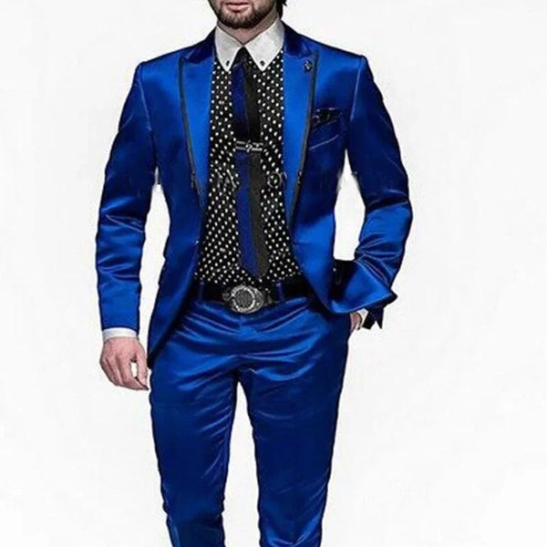 Elegant Royal Blue Satin 2 Piece Suit for Men - Perfect Tuxedo for Weddings, Prom, and Formal Events - Slim Fit Blazer and Trousers Set